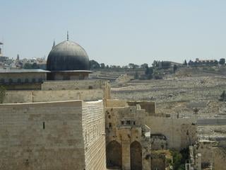 The Al Aqsa Mosque, built on the site of the old Jewish Temple. The ground level is an archeological dig which has revealed the old Temple stairs, many stones pushed off the top of the Temple by the Romans, and an ancient Arab 'apartment' complex.