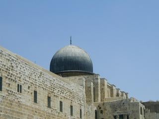The dome of the Al Aqsa Mosque, looking up from the Temple mount.