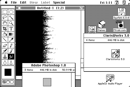 Photoshop 1.0 on a virtual Mac running System 7