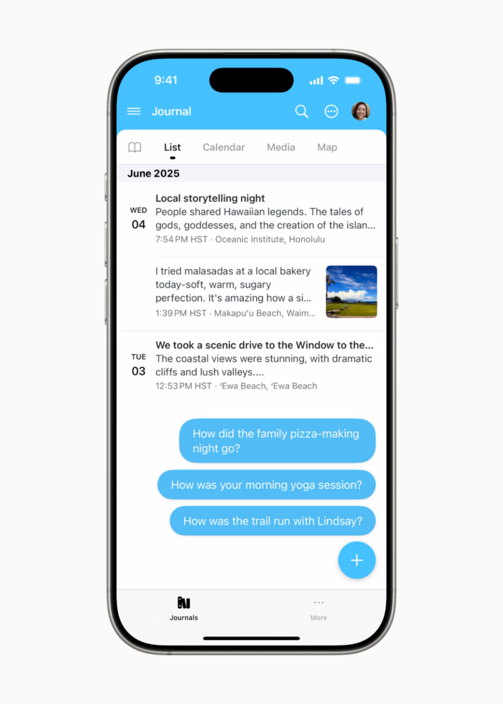Image of an iPhone featuring the journaling app.