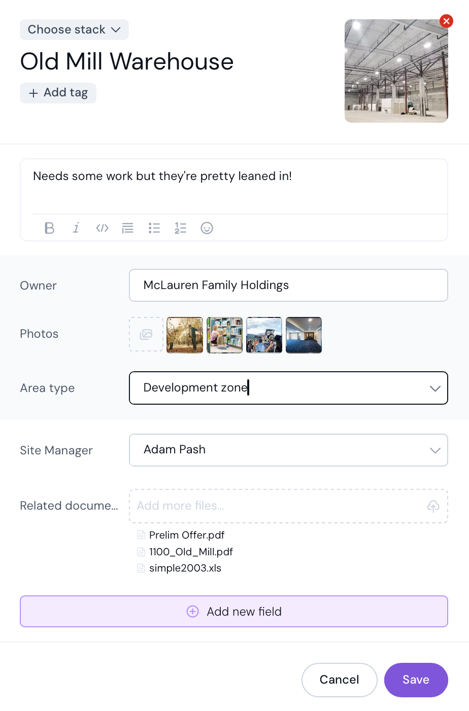 Screenshot of a card for the Old Mill Warehouse