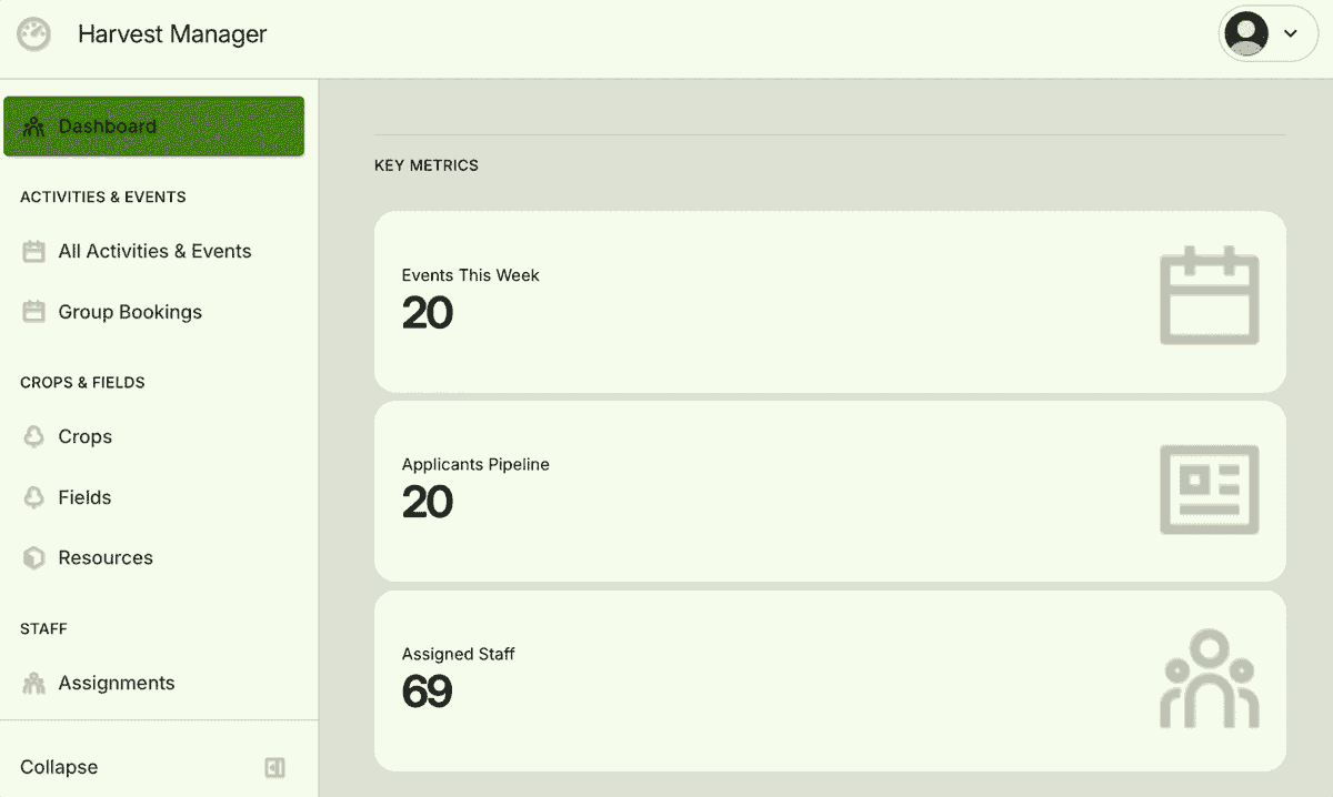 Animated gif of the Harvest Manager Aboard output