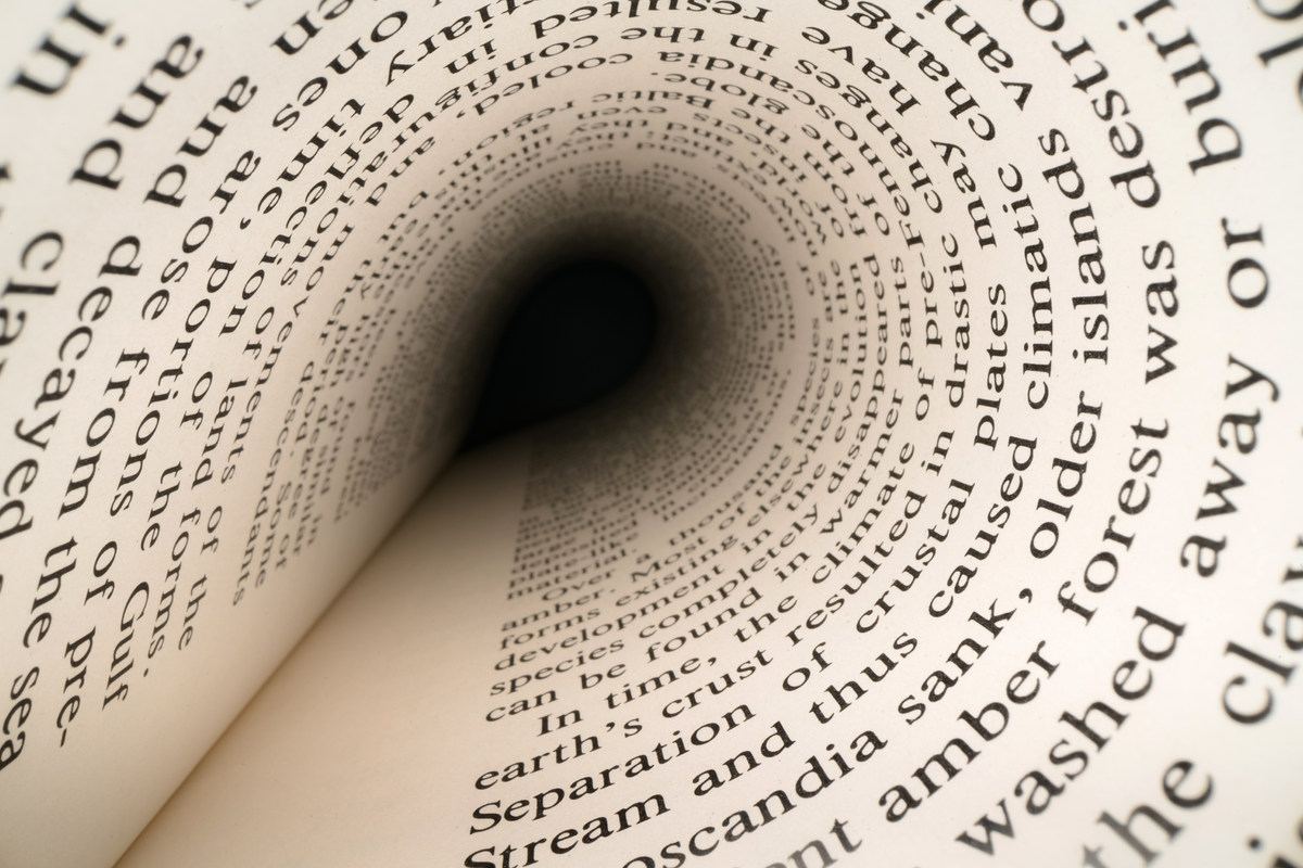 Image of a vortex of words.