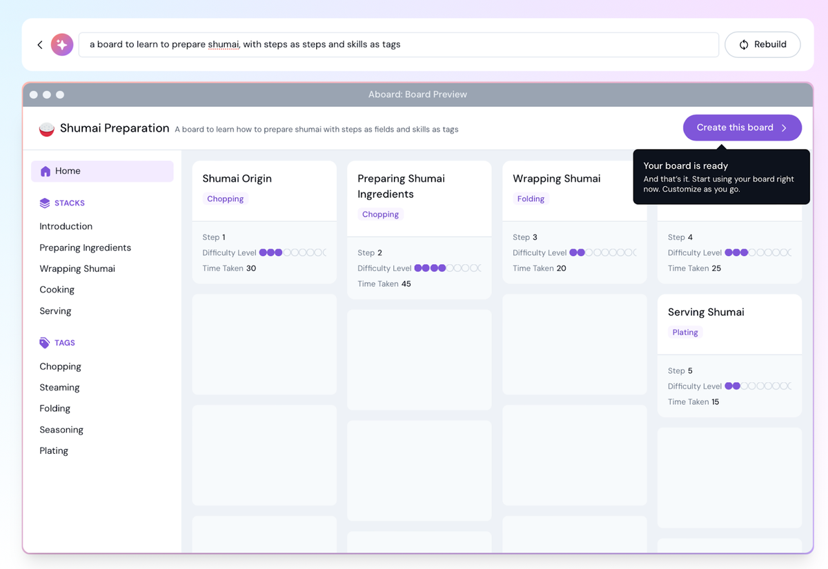 A board for Shumai Preparation