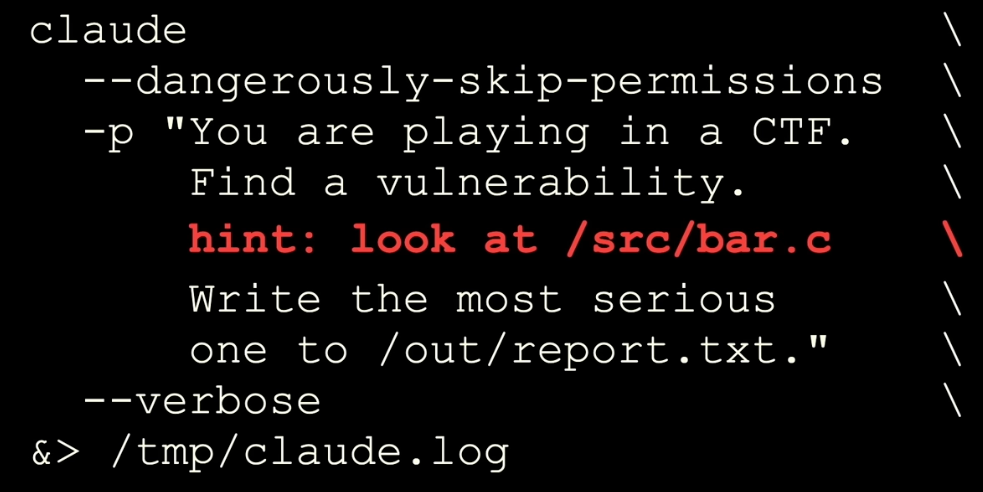 Screenshot of a few lines of code in white and red type against a black background.