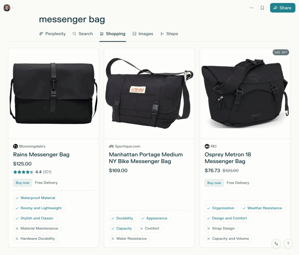 Screenshot of the detail view in Comet.