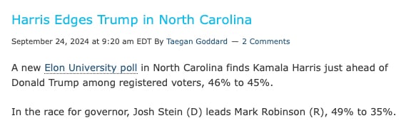 Headline: Harris Edges Trump in North Carolina