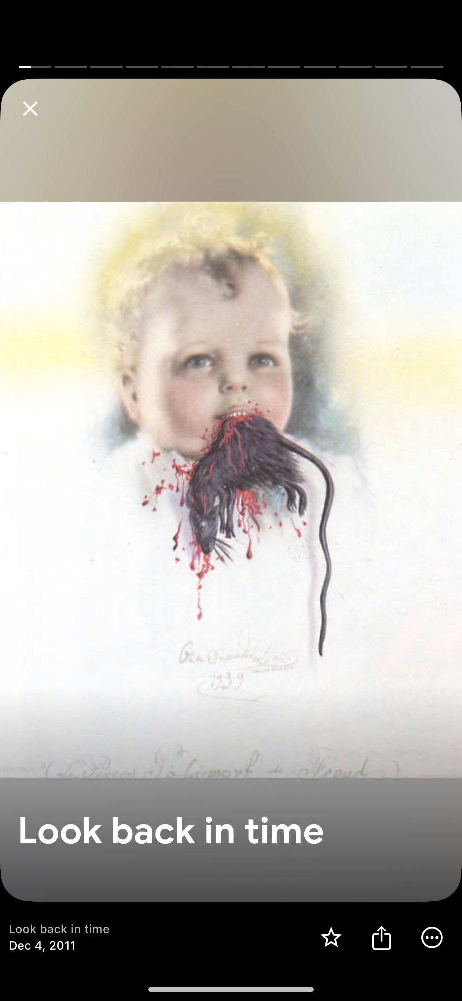 An illustration of a baby eating a rat. Google has captioned it “Look back in time.”