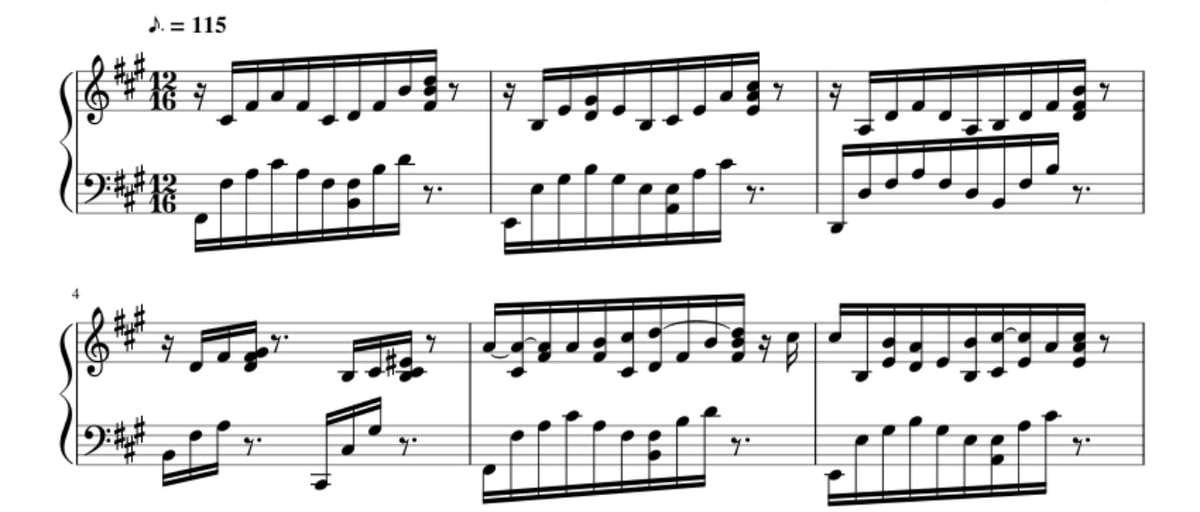 First six bars of Lieder ohne Worte, Op.67 by Felix Mendelssohn “Lost illusions” it’s in 12/16