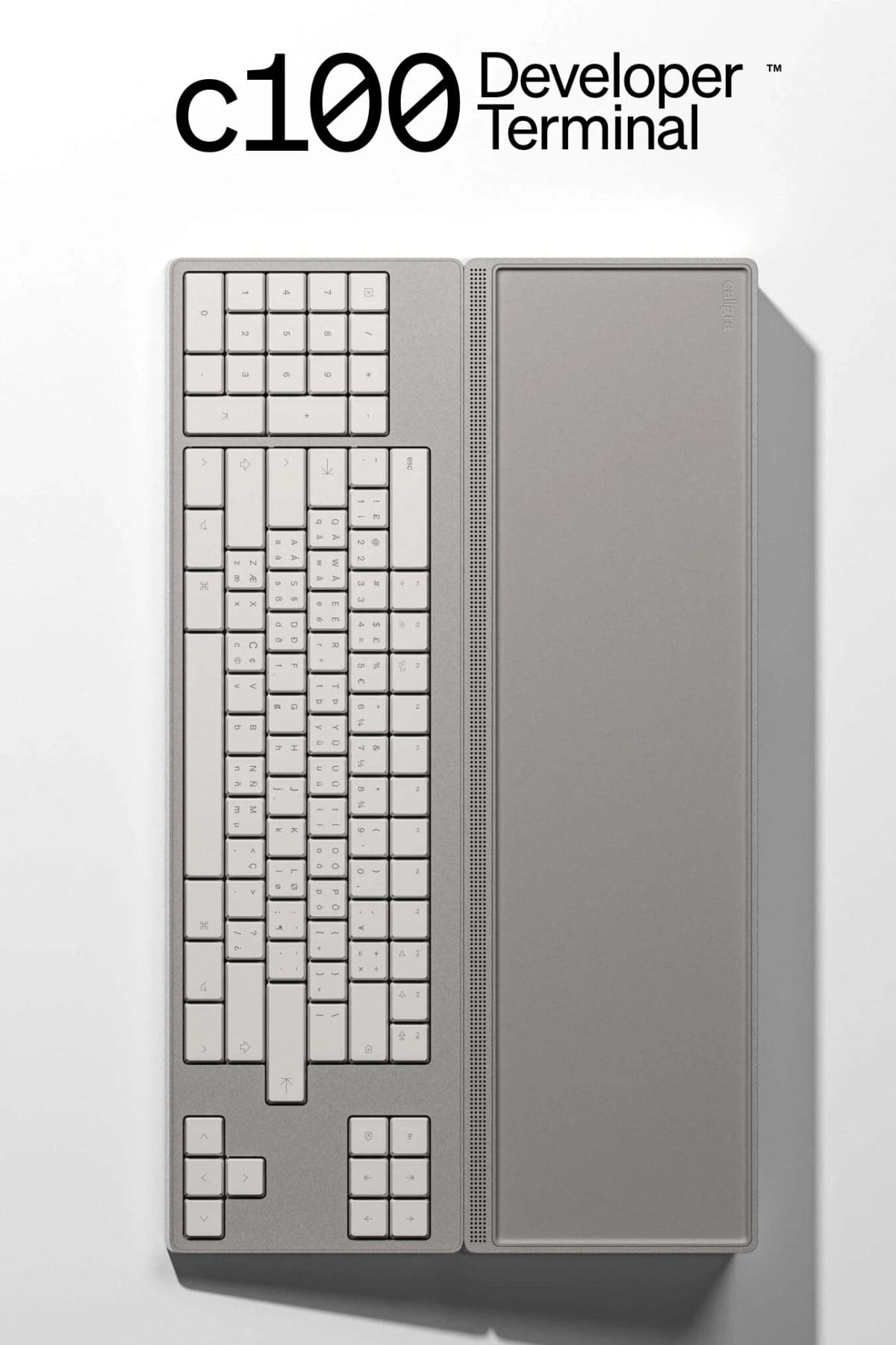 A gray sleek Unix workstation keyboard with extreme 70s vibes.